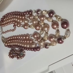 Clip on earrings and short multi layered necklace